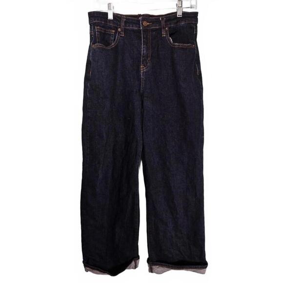 Fashion Nova Women's Wide-Leg Straight Dark Wash Cuffed Jeans Size 7 - Picture 1 of 9